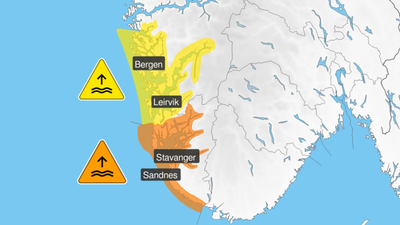 Oransje farevarsel: Svært høy vannstand i Rogaland mandag