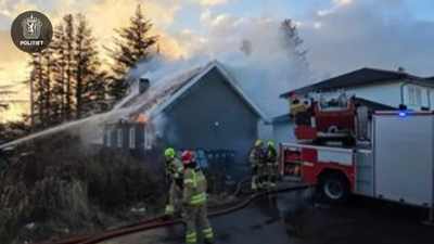 Full fyr i låve på Karmøy