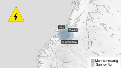 Gult farevarsel for lyn i Trøndelag og Møre og Romsdal
